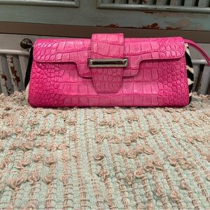 Adrienne Vittadini Pink Textured Clutch with Metallic Detail